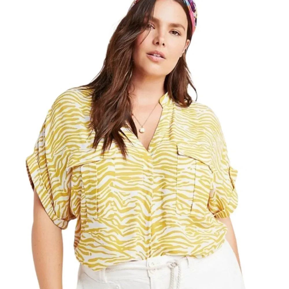 Anthropologie Maeve Amira Utility Shirt Yellow Zebra Print Women's Top